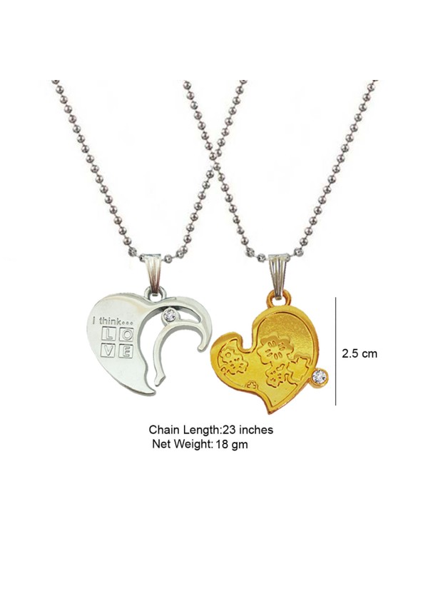 Two Pieces Couple Heart Shape Necklace by Menjewell 